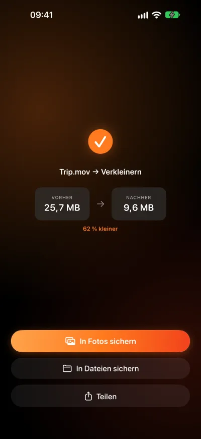 Ein in Pomelo komprimiertes Video, von 25,7 MB auf 9,6 MB