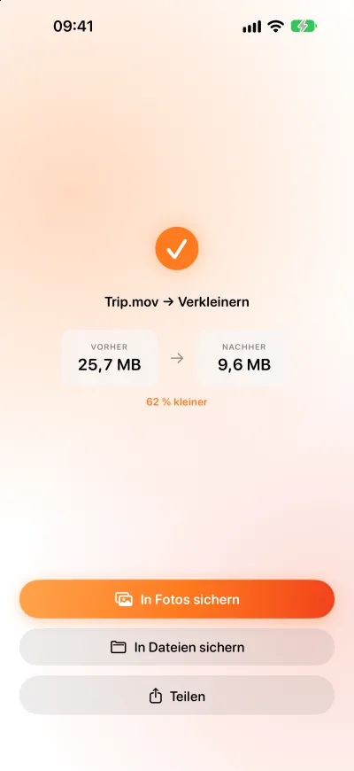 Ein in Pomelo komprimiertes Video, von 25,7 MB auf 9,6 MB