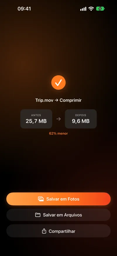 Um vídeo comprimido no Pomelo, de 25,7 MB para 9,6 MB