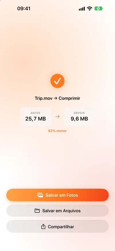 Um vídeo comprimido no Pomelo, de 25,7 MB para 9,6 MB